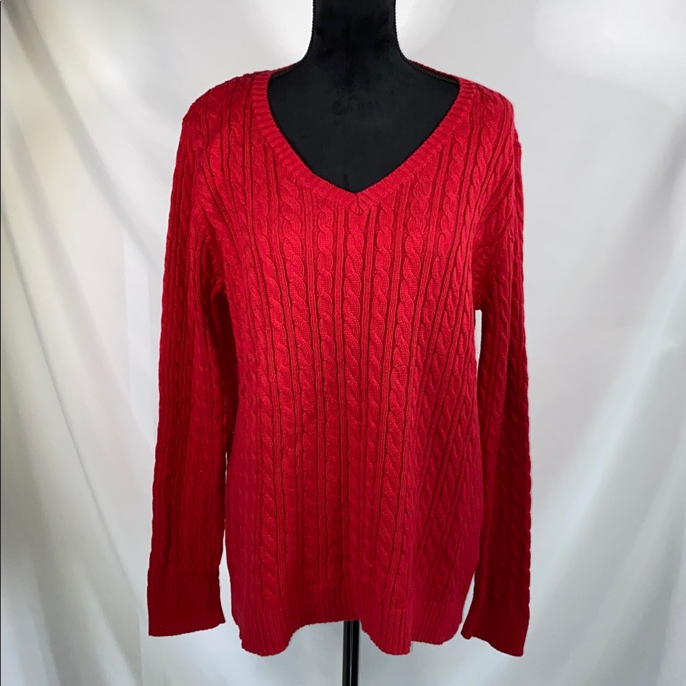 Croft & Barrow Red V-Neck Ribbed Knit Sweater Large